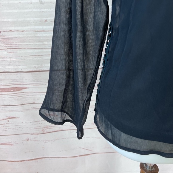 Badgley Mischka American Glamour Crochet Lace Sheer Sleeve Blouse - Picture 2 of 8